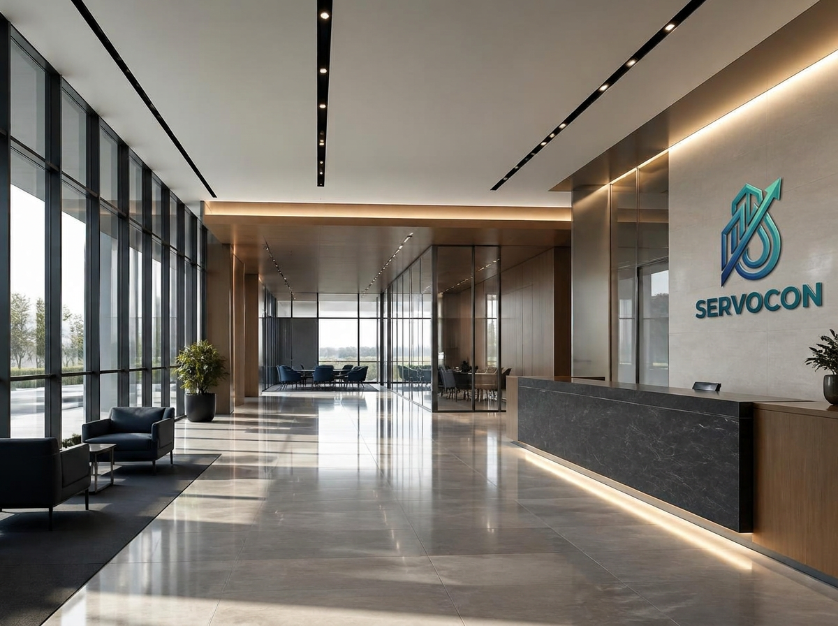 Immaculate modern corporate office lobby maintained under a facilities management contract